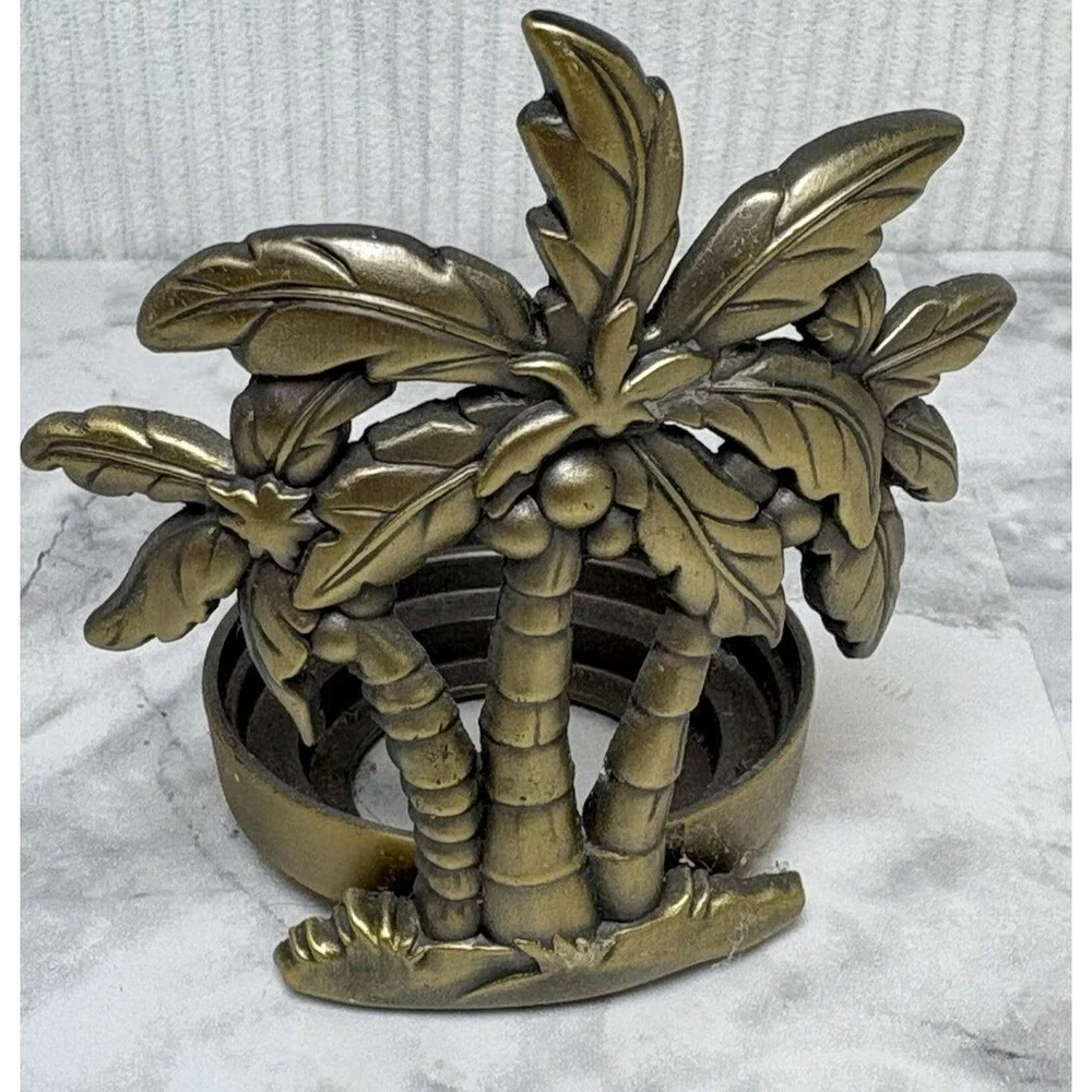 Coastal Palm Trees Tea Lights brushed gold tone